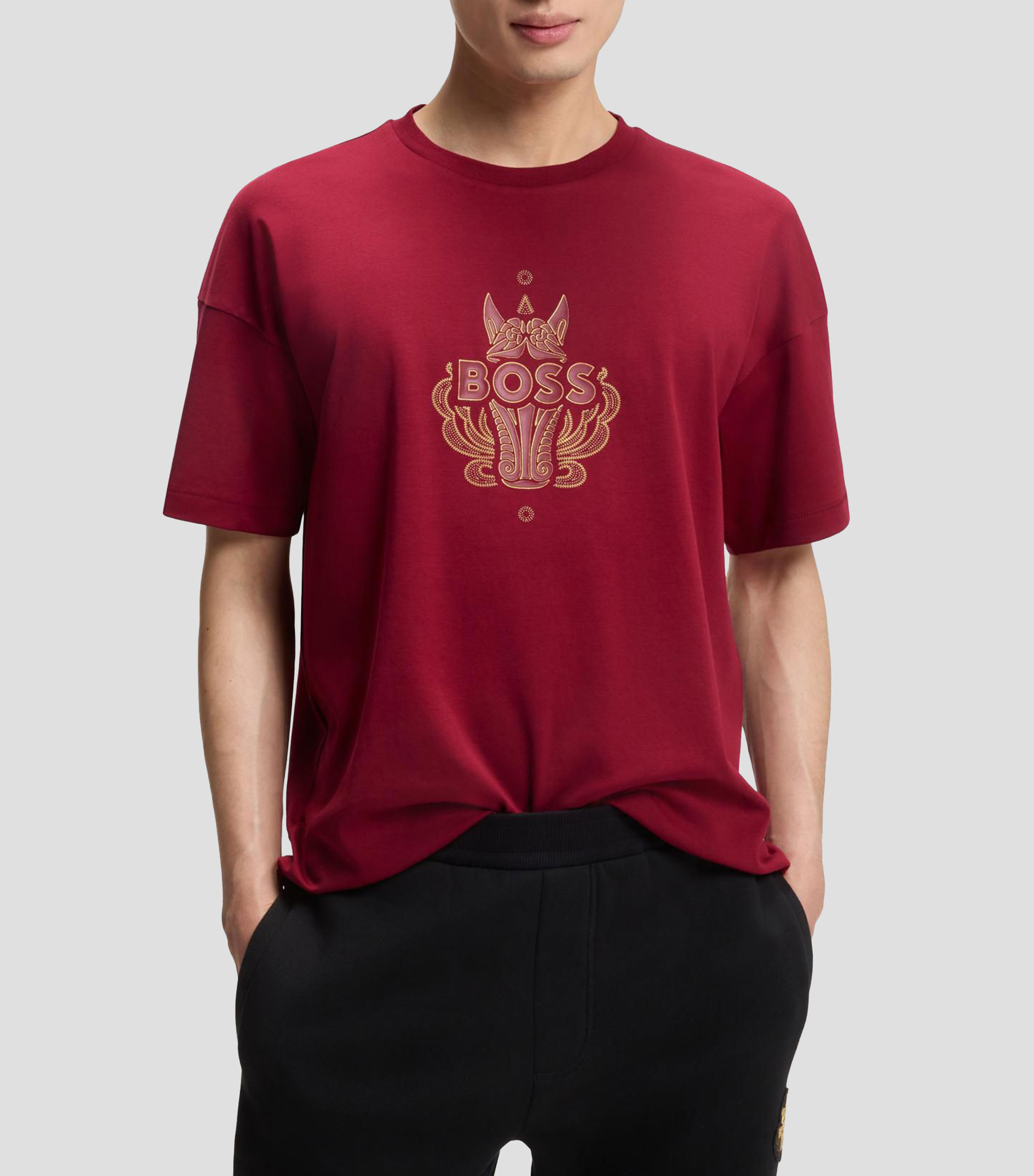 Playera BOSS de punto de algodón con logo de diseño Hombre